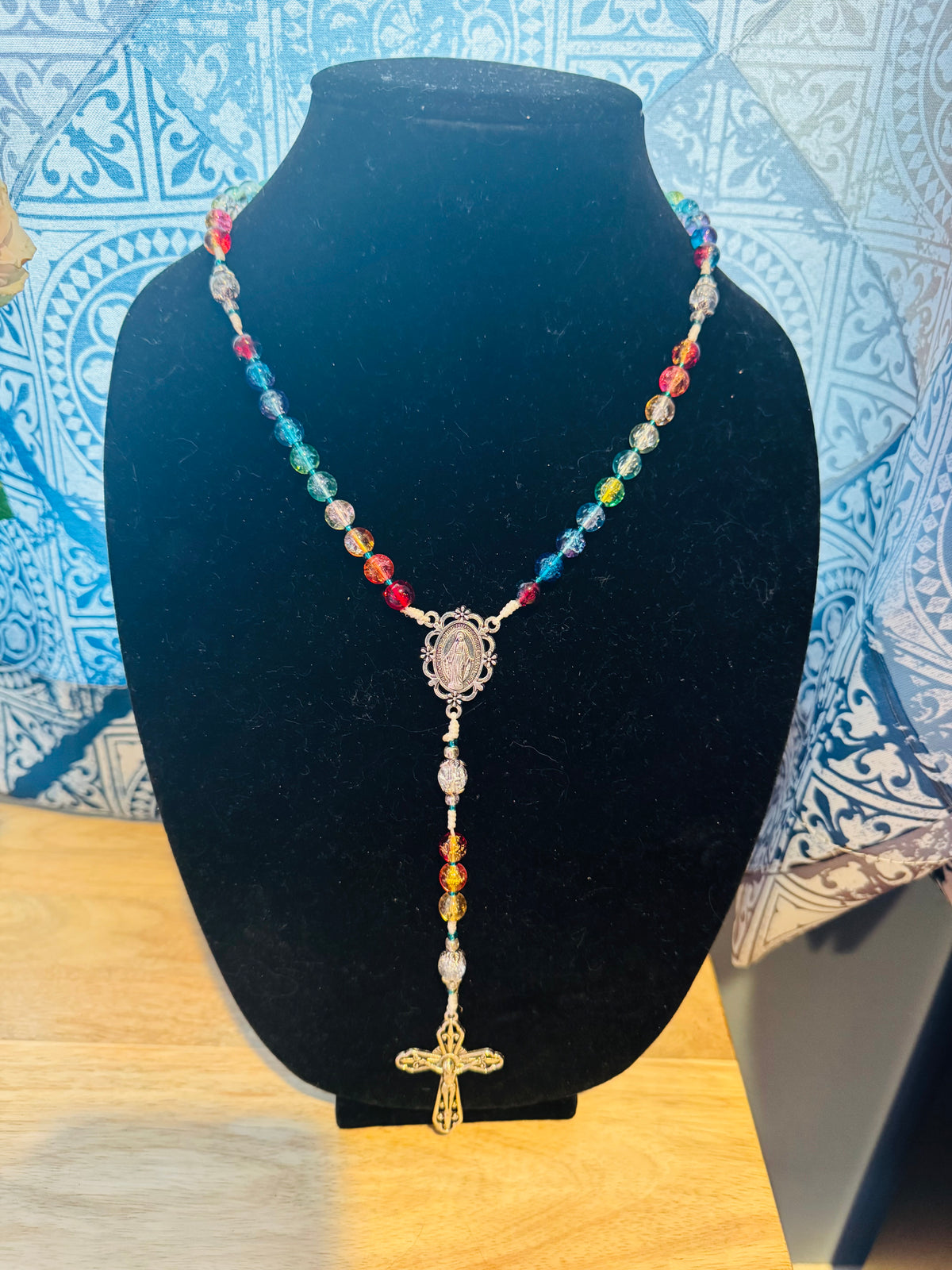 Rainbow Crackled Glass Rosary
