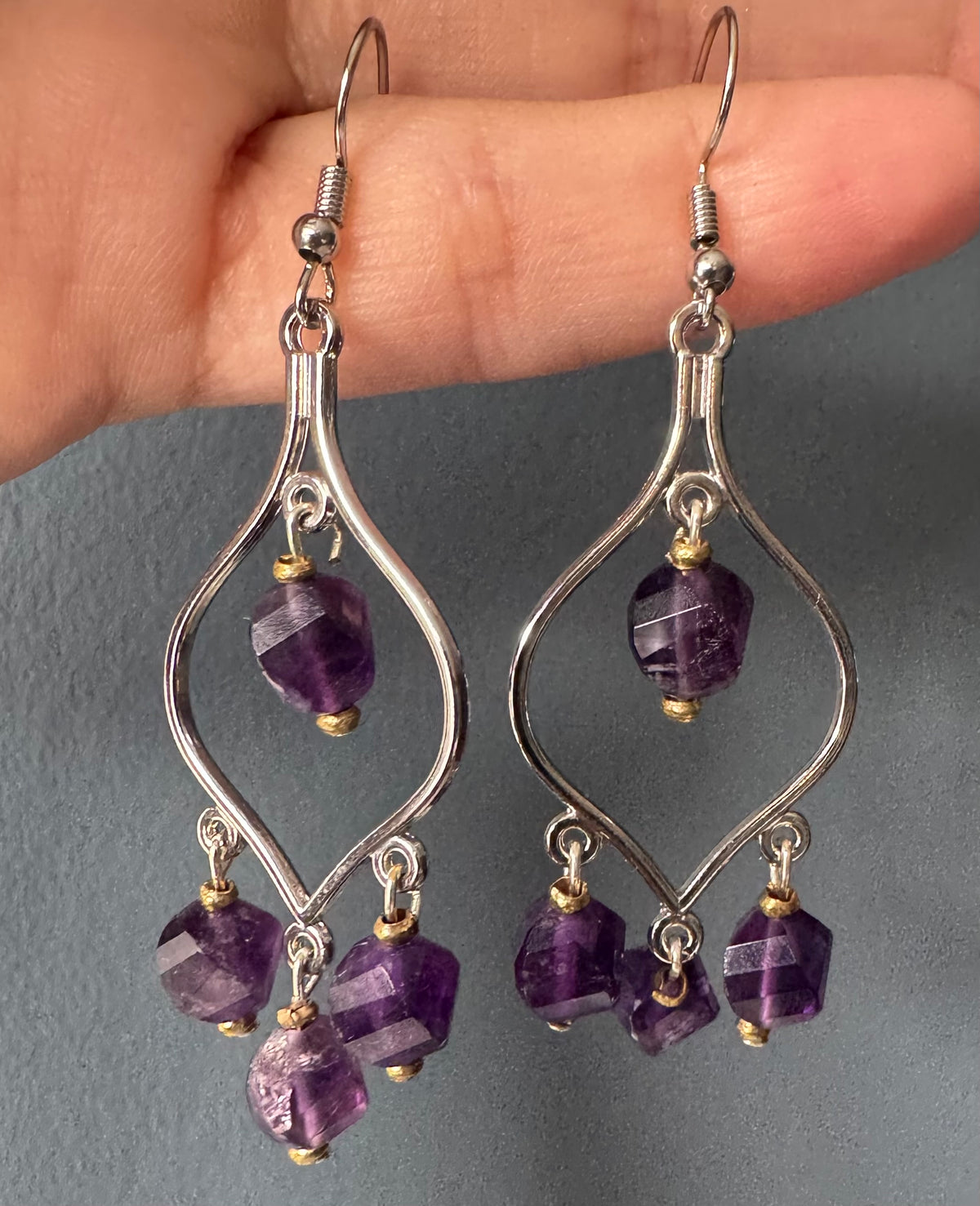 Faceted Amethyst & Ethiopian Brass Turkish Chandelier Earrings