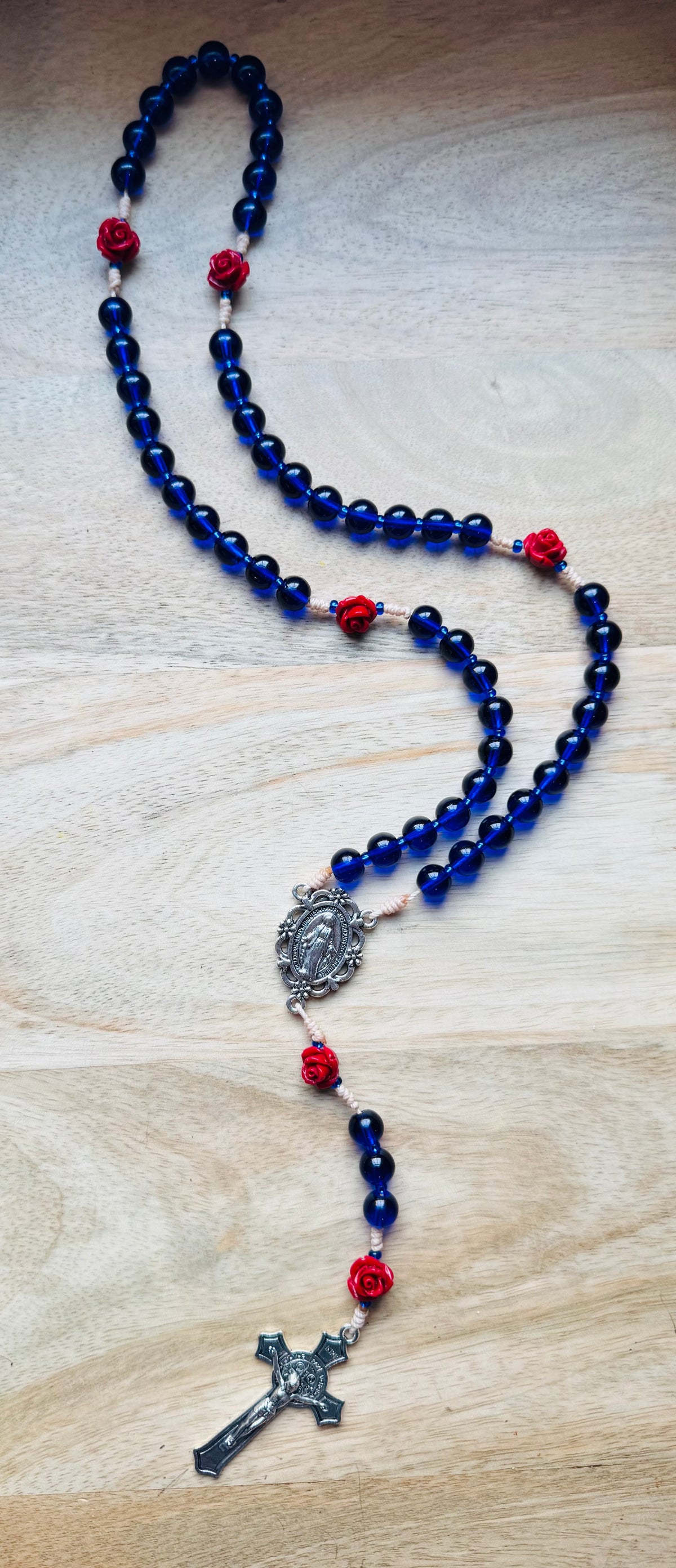 Royal Blue Glass Mystical Rose Rosary