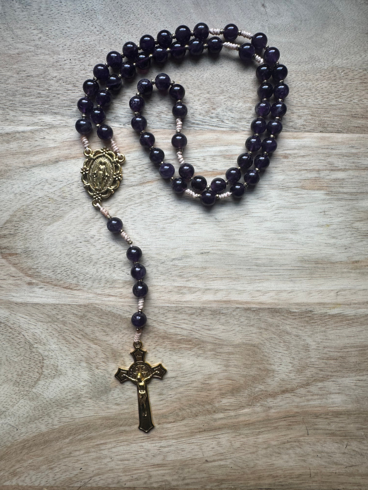 Deep Purple Amethyst Rosary - Ethiopian brass