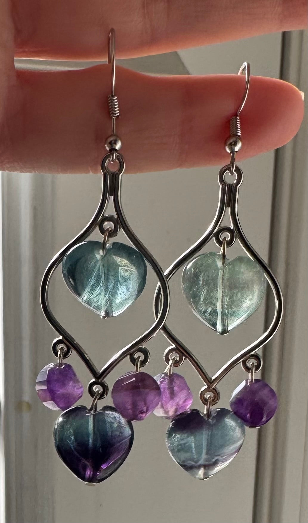 Fluorite & Amethyst Turkish Chandelier Earrings