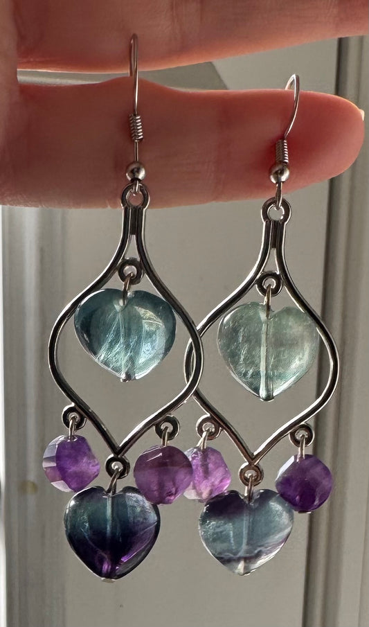 Fluorite & Amethyst Turkish Chandelier Earrings