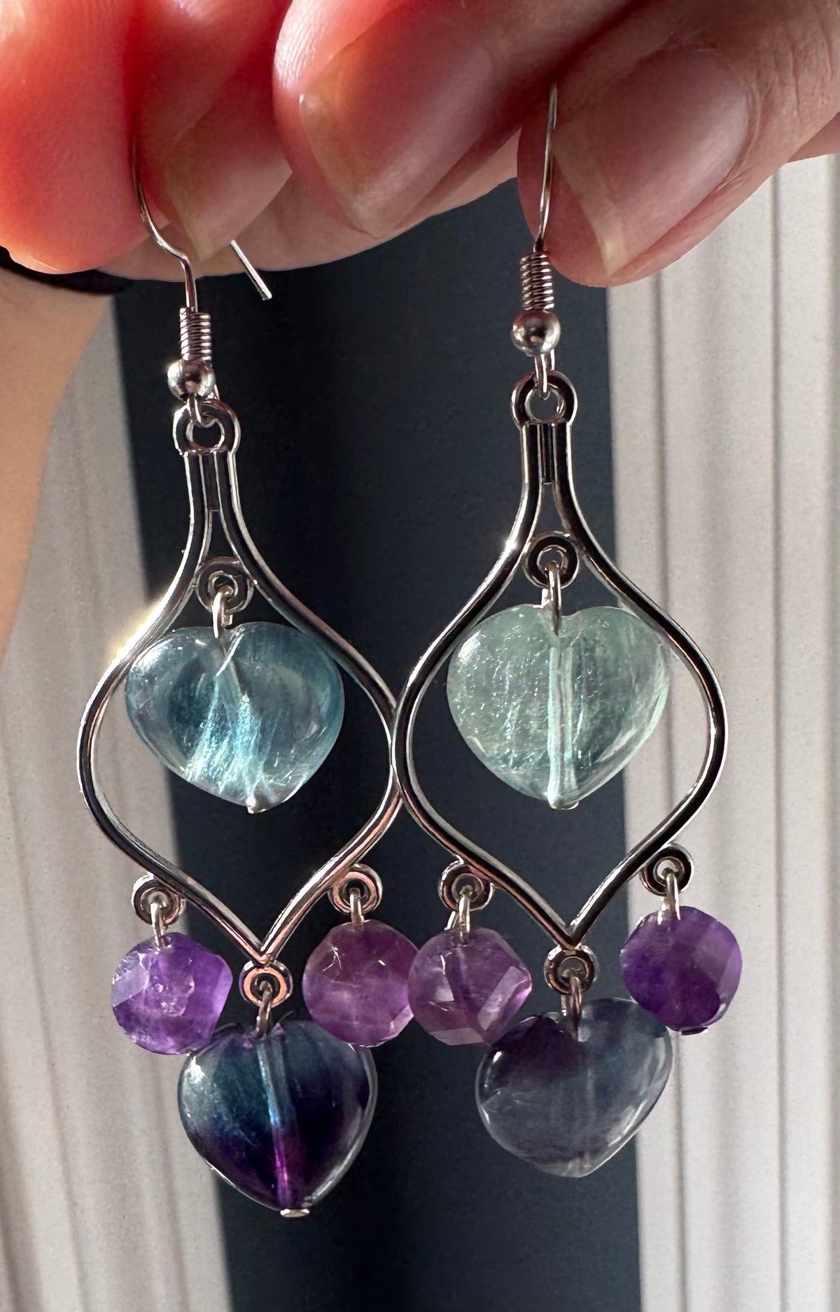 Fluorite & Amethyst Turkish Chandelier Earrings