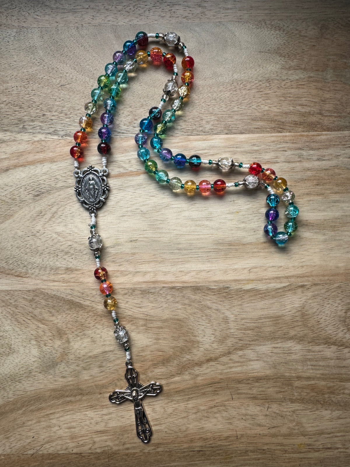 Rainbow Crackled Glass Rosary