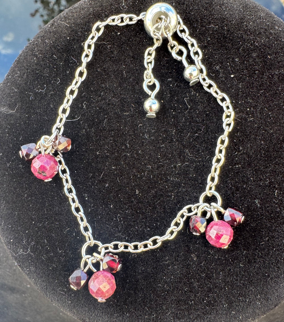 Ruby and Garnet Cluster Chain Bracelet
