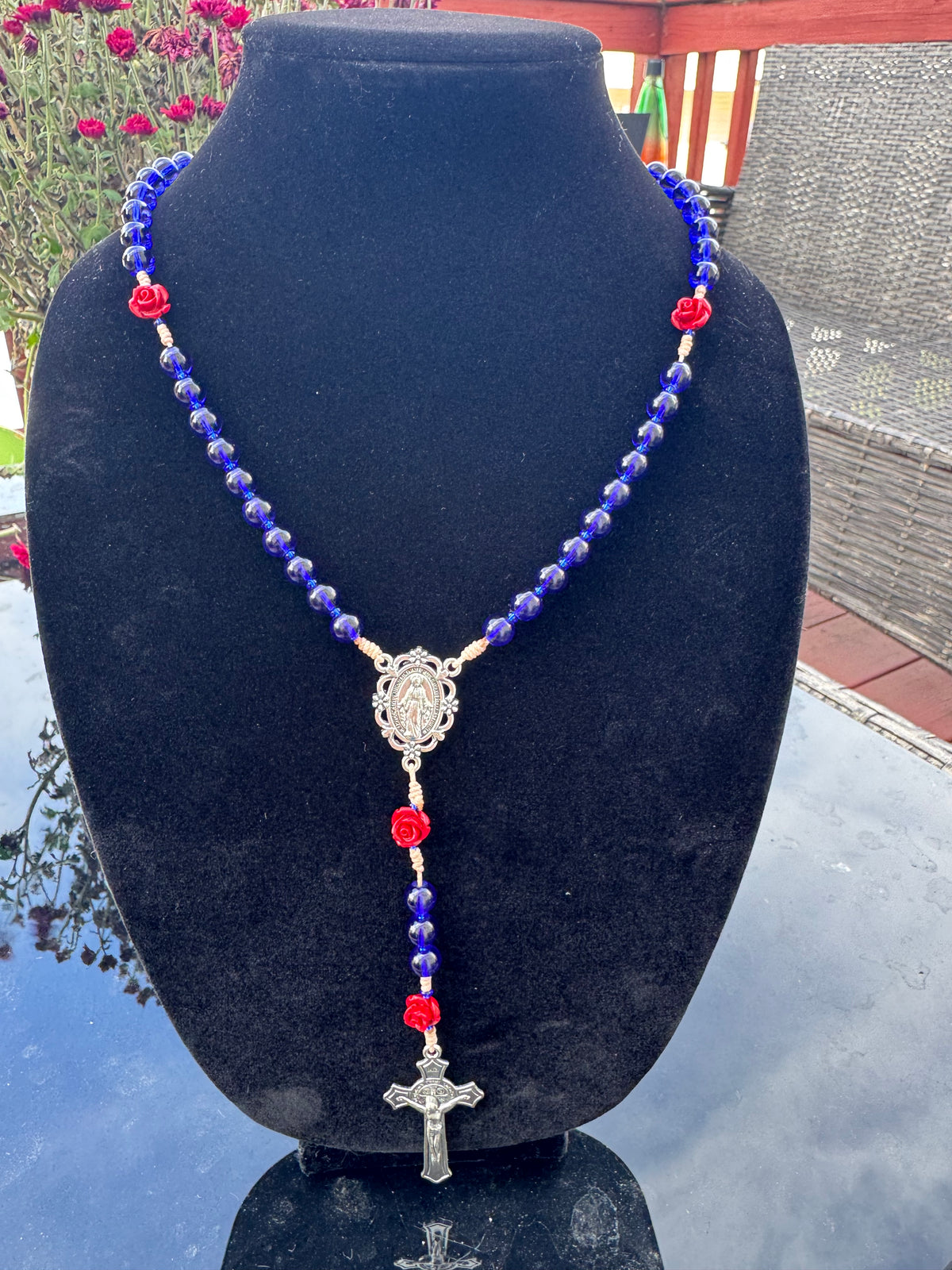 Royal Blue Glass Mystical Rose Rosary