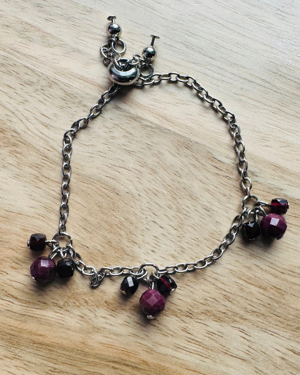 Ruby and Garnet Cluster Chain Bracelet