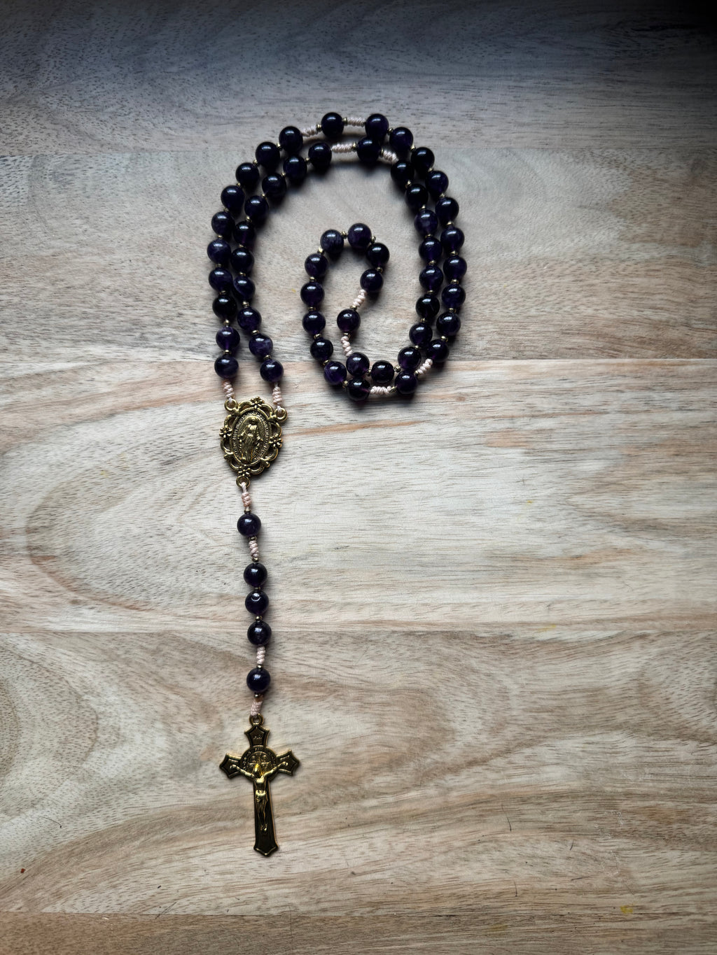 Deep Purple Amethyst Rosary - Ethiopian brass