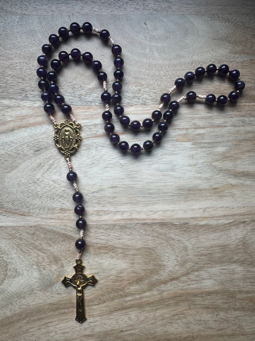 Deep Purple Amethyst Rosary - Ethiopian brass
