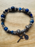 Lapis Lazuli Miraculous Medal and Crucifix Bracelet