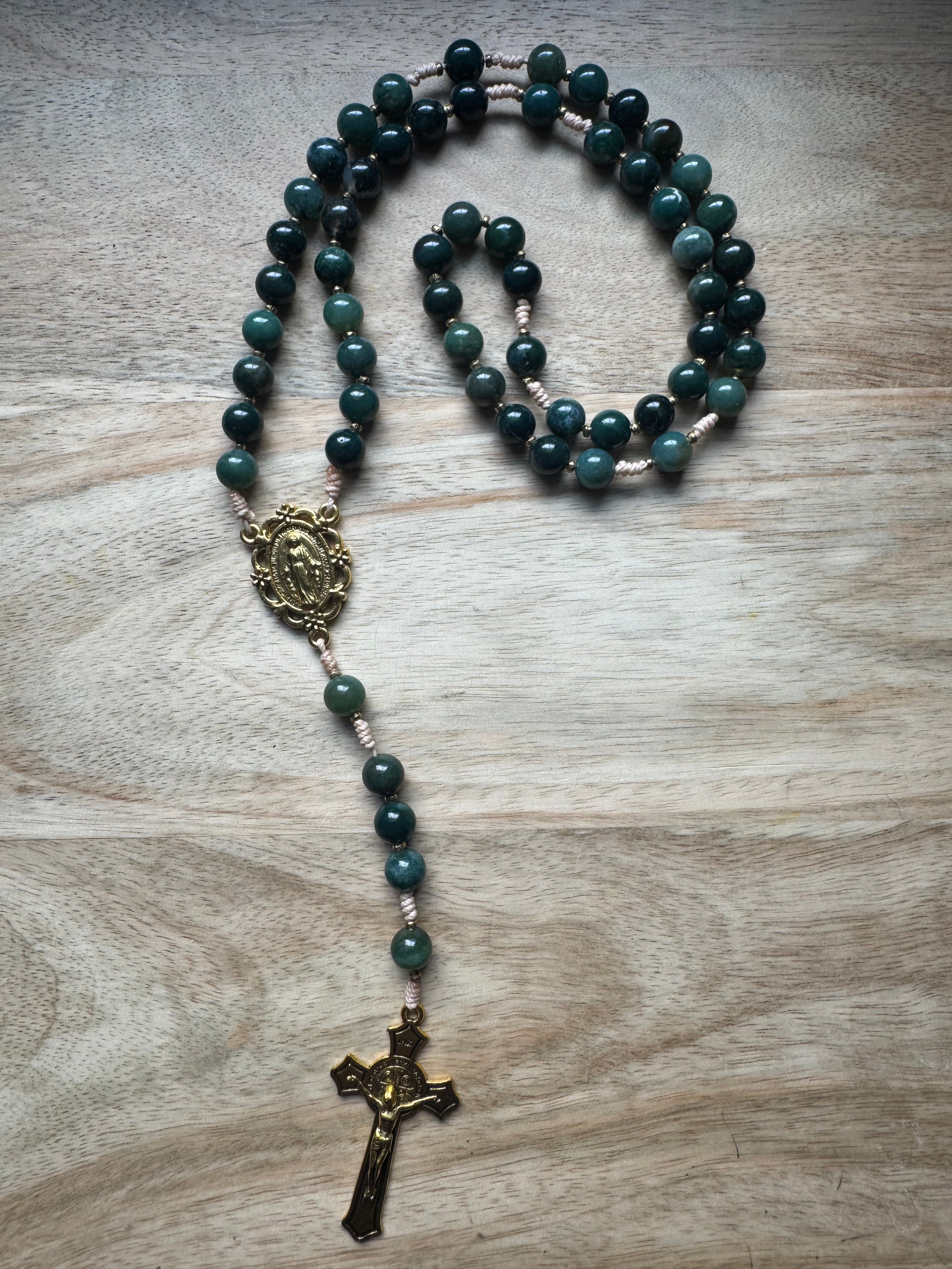 Green Moss Agate Rosary