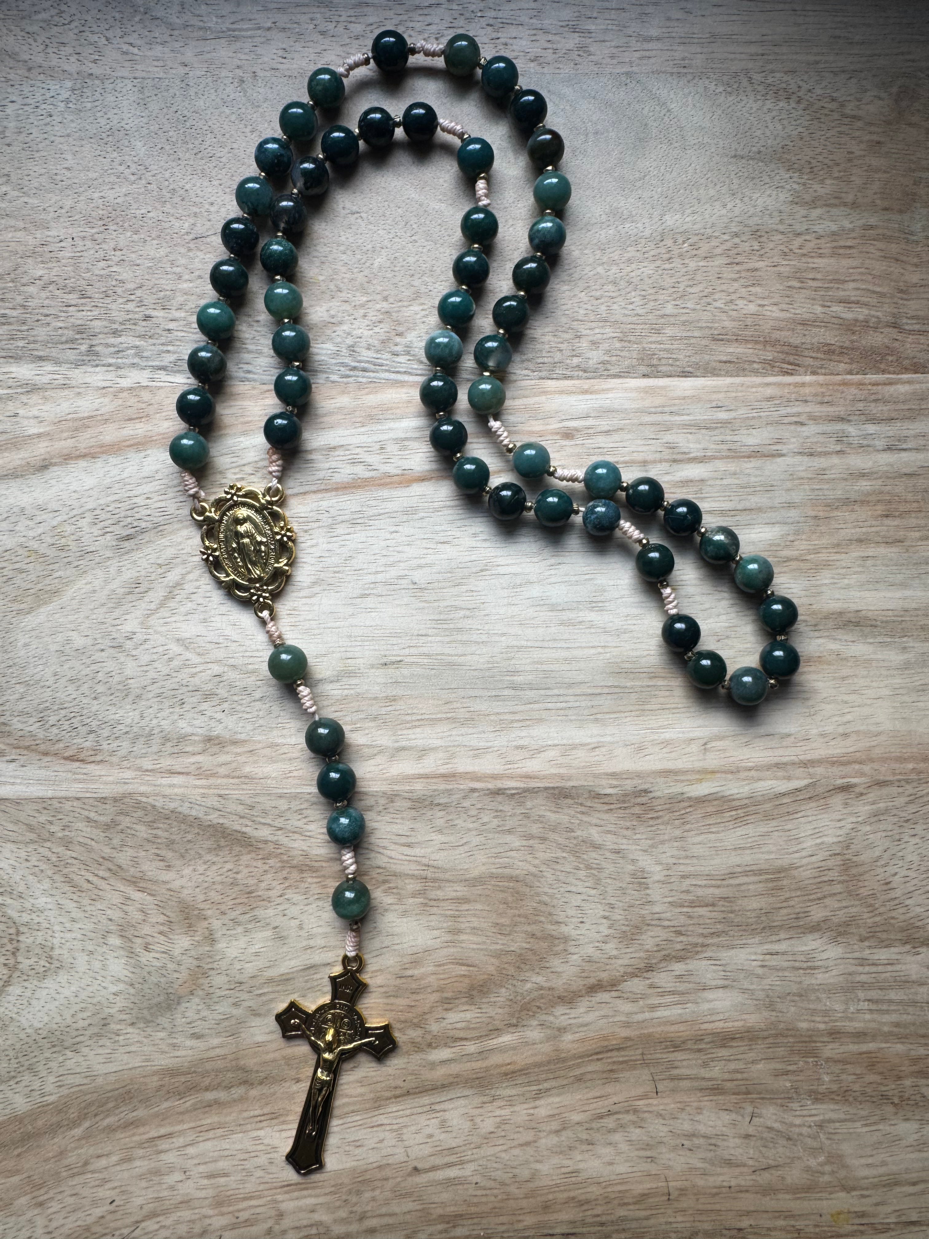 Green Moss Agate Rosary